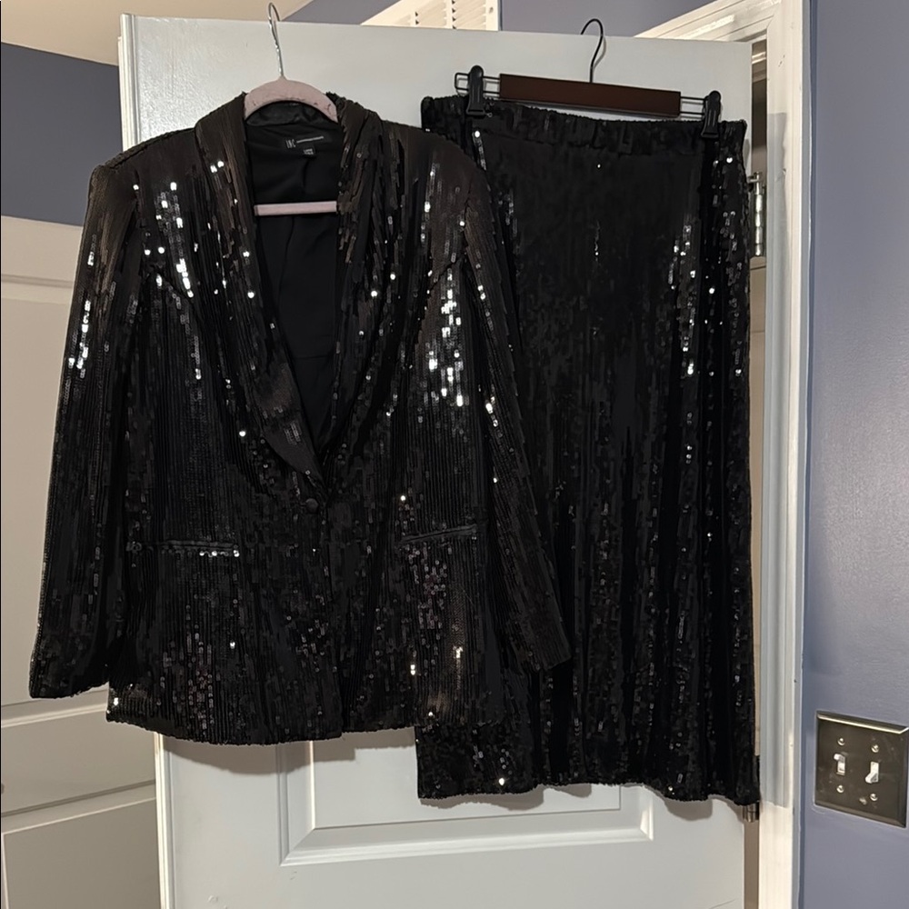 INC International Concepts Black Sequin Skirt Suit NEW
